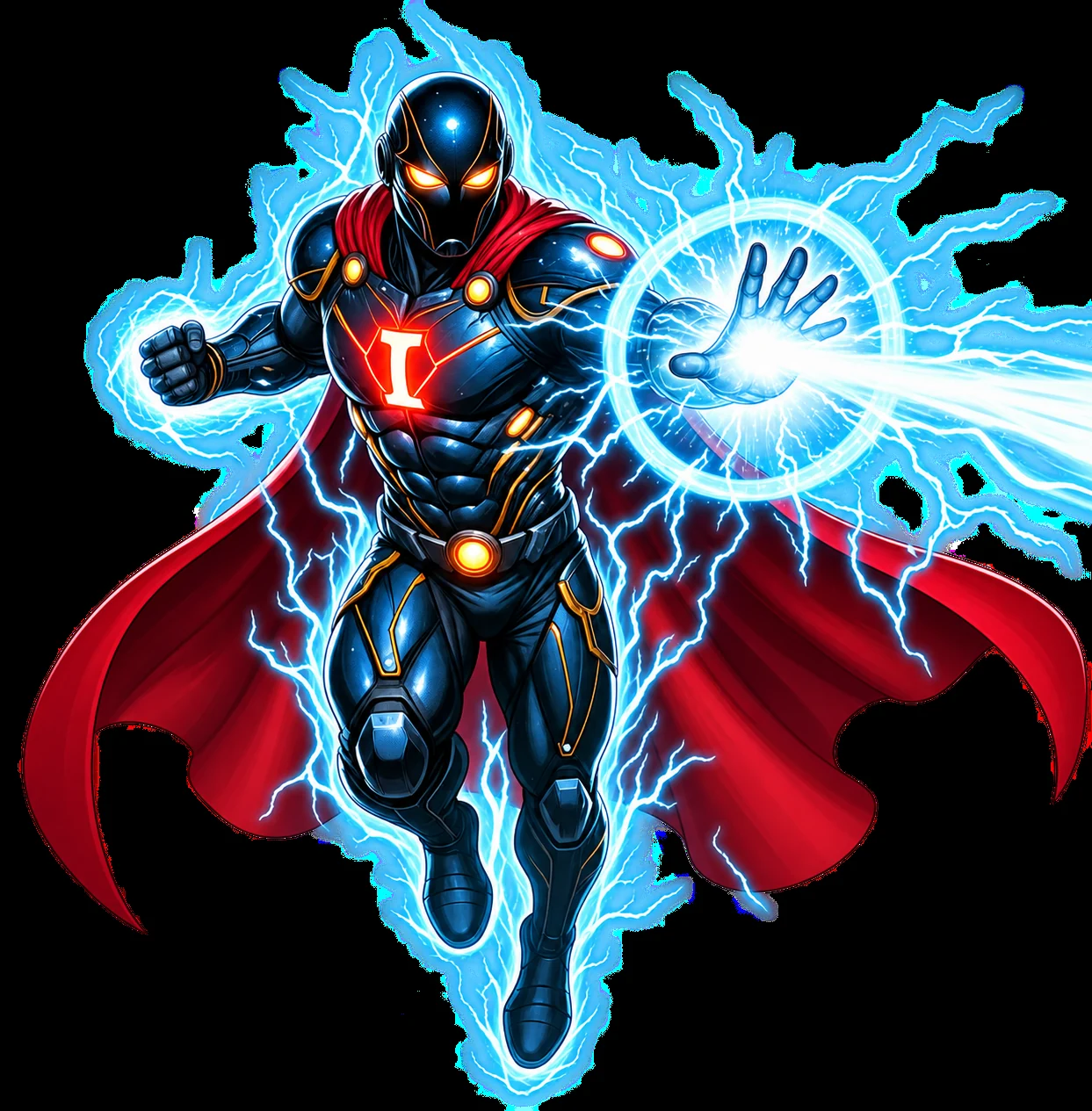 Invincer projecting a blue energy blast