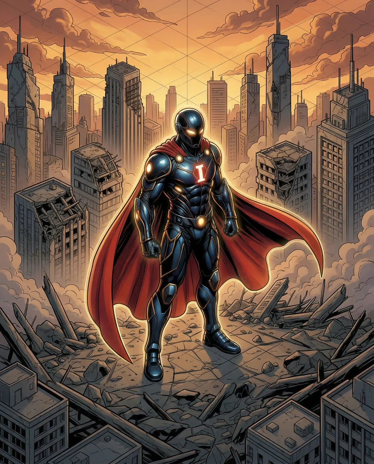 Invincer in a destroyed city